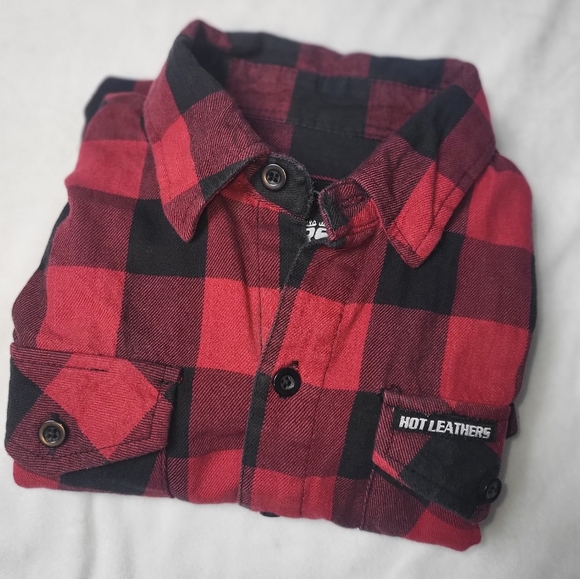 Hot‎ Leathers Men's Flannel Shirt Size Medium Red Black Buffalo Check - Picture 10 of 10